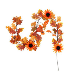 Darphe 6Ft Thanksgiving Decoration Simulation Sunflower Autumn Wreath Vine Hanging With Led Lights - thumbnail 4