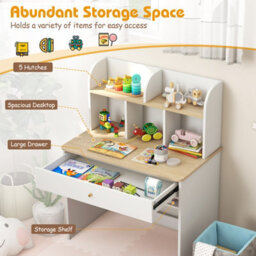 Costway Wooden Kids Desk Children Writing Table With Hutch & Drawer - thumbnail 4