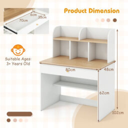 Costway Wooden Kids Desk Children Writing Table With Hutch & Drawer - thumbnail 3