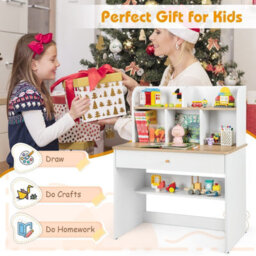Costway Wooden Kids Desk Children Writing Table With Hutch & Drawer - thumbnail 5