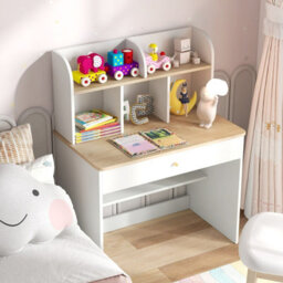 Costway Wooden Kids Desk Children Writing Table With Hutch & Drawer