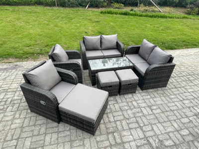 Fimous 9 Seater Rattan Garden Furniture Set Outdoor Sofa, Table And Chairs Garden Table Footstools Ideal For Pool Side, Balcony - image 1