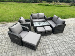 Fimous 9 Seater Rattan Garden Furniture Set Outdoor Sofa, Table And Chairs Garden Table Footstools Ideal For Pool Side, Balcony - thumbnail 1
