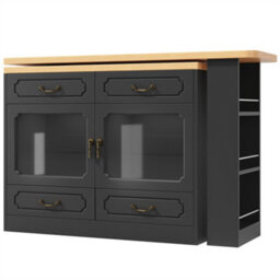 Abrihome Rotating Bar Table (135-203X39X92.8Cm), Extendable Kitchen Island With Double Doors, 4 Drawers & 3-Tier Open Storage, Black - thumbnail 6