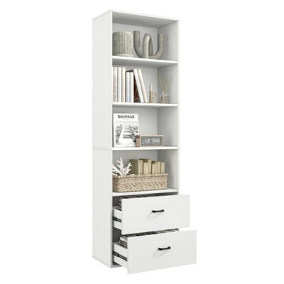 6 Tier Tall Bookshelf Wood Bookcase Organizer Display Storage Shelf W/ 2 Drawers - image 1