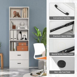 6 Tier Tall Bookshelf Wood Bookcase Organizer Display Storage Shelf W/ 2 Drawers - thumbnail 6