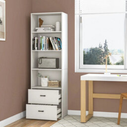 6 Tier Tall Bookshelf Wood Bookcase Organizer Display Storage Shelf W/ 2 Drawers - thumbnail 4