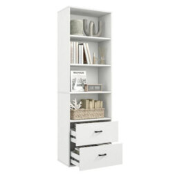 6 Tier Tall Bookshelf Wood Bookcase Organizer Display Storage Shelf W/ 2 Drawers - thumbnail 1