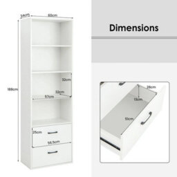 6 Tier Tall Bookshelf Wood Bookcase Organizer Display Storage Shelf W/ 2 Drawers - thumbnail 2