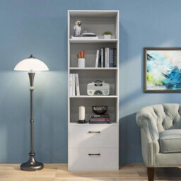 6 Tier Tall Bookshelf Wood Bookcase Organizer Display Storage Shelf W/ 2 Drawers - thumbnail 3