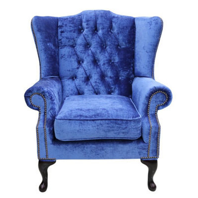 Chesterfield High Back Wing Chair Modena Blueberry Velvet Fabric In Mallory Style - image 1