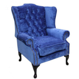 Chesterfield High Back Wing Chair Modena Blueberry Velvet Fabric In Mallory Style - thumbnail 2