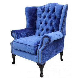 Chesterfield High Back Wing Chair Modena Blueberry Velvet Fabric In Mallory Style - thumbnail 3