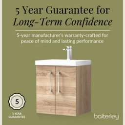 Balterley Contemporary Bathroom Wall Hung 2 Soft-Close Door Vanity Unit & Mid-Edge Ceramic Basin, Solace Oak, 500 mm - thumbnail 6