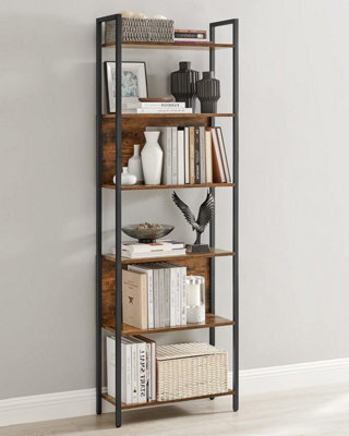Songmics Bookcase, 6 Shelf Unit Bookcase, Steel Structure, For Living Room, Hallway, Office, Industrial, Rustic Brown And Black - image 1