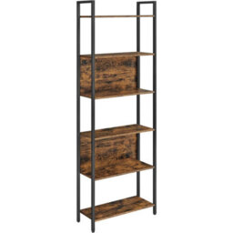Songmics Bookcase, 6 Shelf Unit Bookcase, Steel Structure, For Living Room, Hallway, Office, Industrial, Rustic Brown And Black - thumbnail 8