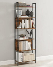 Songmics Bookcase, 6 Shelf Unit Bookcase, Steel Structure, For Living Room, Hallway, Office, Industrial, Rustic Brown And Black - thumbnail 1