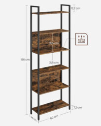 Songmics Bookcase, 6 Shelf Unit Bookcase, Steel Structure, For Living Room, Hallway, Office, Industrial, Rustic Brown And Black - thumbnail 2