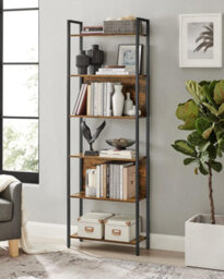 Songmics Bookcase, 6 Shelf Unit Bookcase, Steel Structure, For Living Room, Hallway, Office, Industrial, Rustic Brown And Black - thumbnail 3