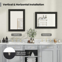 Costway Wooden Framed Wall Mirror Vertical & Horizontal Mounting Rectangular Mirror - thumbnail 8