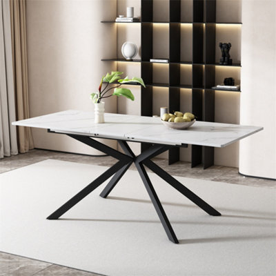 Abrihome Extendable Dining Table, Automatically Extendable Dining Table With Marble Top & Cross Legs, Coffee/leisure Table, Black And White - image 1