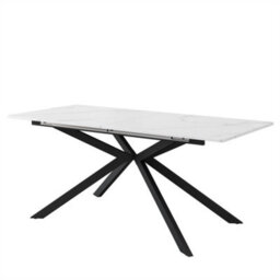 Abrihome Extendable Dining Table, Automatically Extendable Dining Table With Marble Top & Cross Legs, Coffee/leisure Table, Black And White - thumbnail 4
