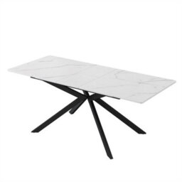 Abrihome Extendable Dining Table, Automatically Extendable Dining Table With Marble Top & Cross Legs, Coffee/leisure Table, Black And White - thumbnail 2