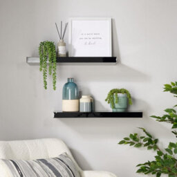 Home Source Cloud Pair Of 60Cm Gloss Floating Wall Shelves Black