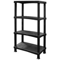 HEATON WHOLESALE 1 X Extra Large Black Plastic 4 Tier Compact Home Garage Storage Shelving Unit