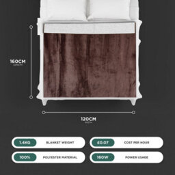 DMD Collective Dmd Heated Electric Blanket Throw Fleece Sherpa 9 Heat & Timer Settings 120X160Cm - Chocolate Brown - thumbnail 2