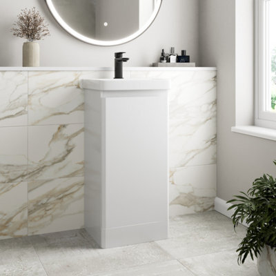 Affine Bathroom Cloakroom Vanity Unit Wash Basin Cabinet Cupboard Storage White 400mm - image 1