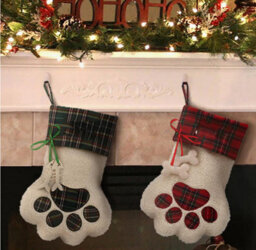 Amorly 2Pcs Dog Paw Christmas Stockings, Hanging Pet Christmas Stockings For Fireplace Holiday Home Decor, Christmas Gifts For Dog Lovers - thumbnail 3