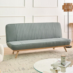 Wyld And Coco 2-Seater Quick-Convert Sofa Bed In Green Tufted Fabric, Armless, Wood-Look Metal Legs - thumbnail 2
