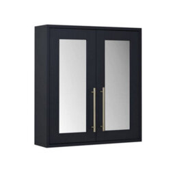 Homestylestore 600 X 650mm Black Grey Wall Mounted Mirrored Door Bathroom Cabinet With Brushed Brass T Bar Handles