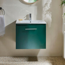 Homestylestore 600mm Dark Green Wall Hung Bathroom Vanity Unit And Chrome T Bar Handle - thumbnail 2