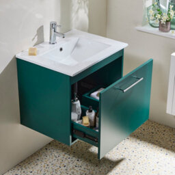 Homestylestore 600mm Dark Green Wall Hung Bathroom Vanity Unit And Chrome T Bar Handle - thumbnail 3