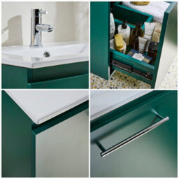 Homestylestore 600mm Dark Green Wall Hung Bathroom Vanity Unit And Chrome T Bar Handle - thumbnail 4