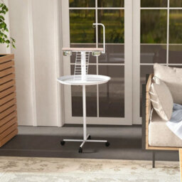 Bird Table With Four Wheels, Perches, Stainless Steel Bowls, Round Tray - thumbnail 6