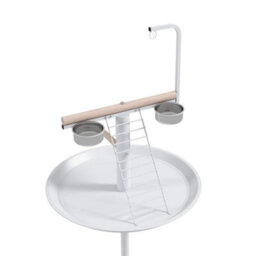 Bird Table With Four Wheels, Perches, Stainless Steel Bowls, Round Tray - thumbnail 4