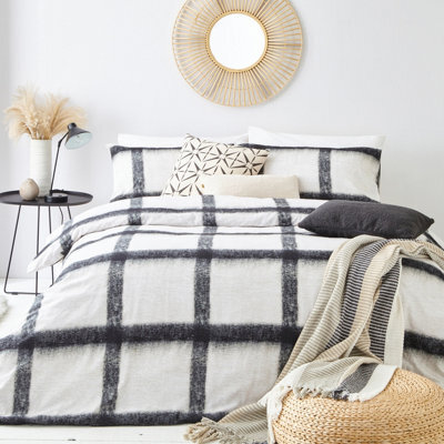 The Linen Yard Mohair Check 100% Brushed Cotton Duvet Cover Set, Single, White - image 1