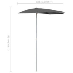 Vidaxl Garden Half Parasol With Pole 180X90 Cm Anthracite - thumbnail 3