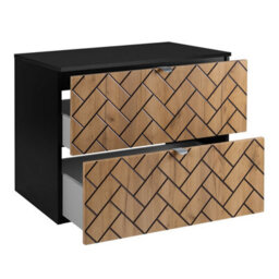 Heze Furniture Trend Herringbone Pattern Door 80Cm Bathroom Cabinet Vanity Unit With Worktop - Gold Craft Oak & Black - thumbnail 2