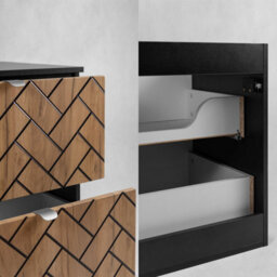 Heze Furniture Trend Herringbone Pattern Door 80Cm Bathroom Cabinet Vanity Unit With Worktop - Gold Craft Oak & Black - thumbnail 5