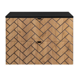 Heze Furniture Trend Herringbone Pattern Door 80Cm Bathroom Cabinet Vanity Unit With Worktop - Gold Craft Oak & Black - thumbnail 3