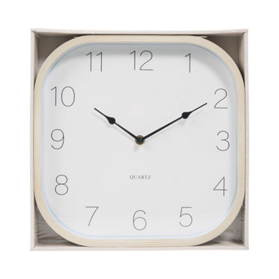 Deenz Wood Effect Design Square Wall Clock Quartz Movement Easy Read White Face Natural Pp Frame Battery Operated Black Hand 30 Cm - image 1