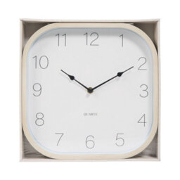 Deenz Wood Effect Design Square Wall Clock Quartz Movement Easy Read White Face Natural Pp Frame Battery Operated Black Hand 30 Cm