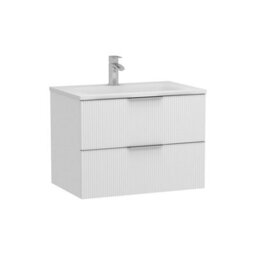 Royal Bathrooms Evora 700mm Matt White Fluted Wall Hung Bathroom Vanity Unit 2 Drawer Cabinet Storage With Stone Basin Sink - 1 Tap Hole - thumbnail 7