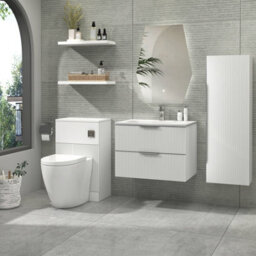 Royal Bathrooms Evora 700mm Matt White Fluted Wall Hung Bathroom Vanity Unit 2 Drawer Cabinet Storage With Stone Basin Sink - 1 Tap Hole - thumbnail 4