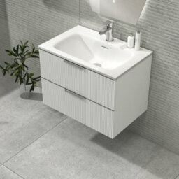 Royal Bathrooms Evora 700mm Matt White Fluted Wall Hung Bathroom Vanity Unit 2 Drawer Cabinet Storage With Stone Basin Sink - 1 Tap Hole - thumbnail 6