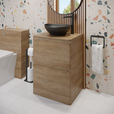 Affine 600mm Bathroom Countertop Vanity Unit Oval Basin Freestanding Soft Close Oak - image 1